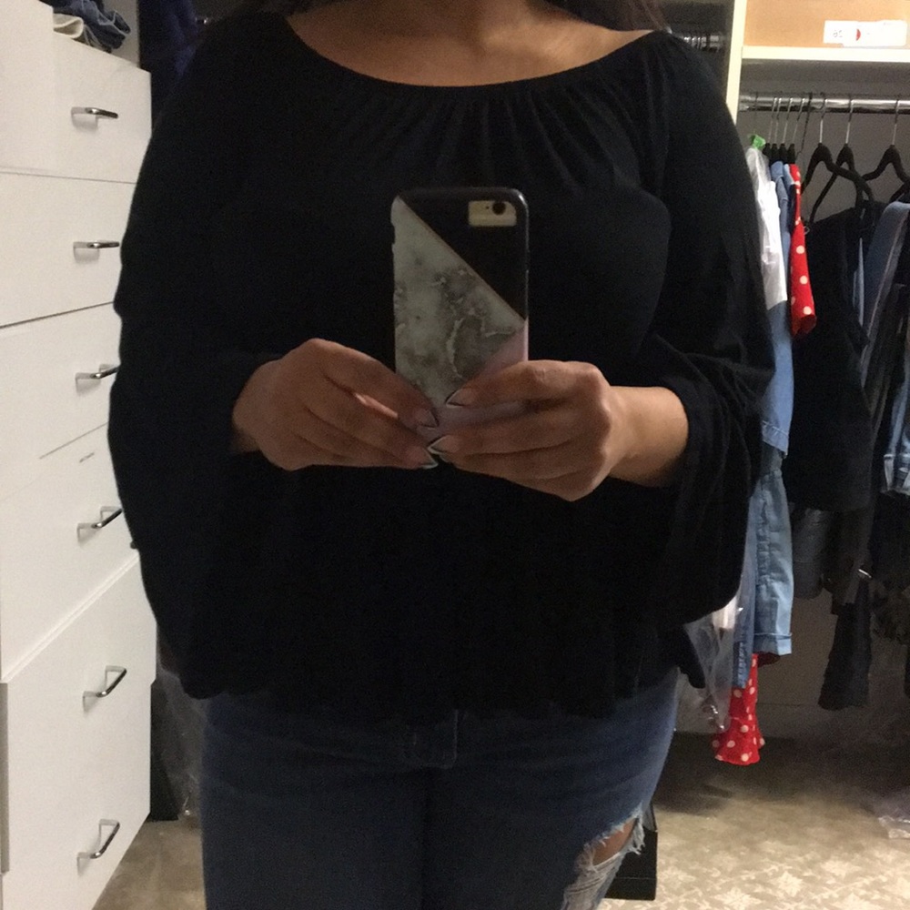 Off the shoulder, bell bottom sleeve shirt